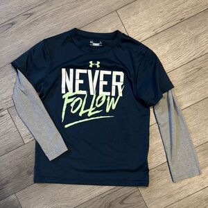 Under Armour Kids Long Sleeve Tee - Navy with Gray and Lime